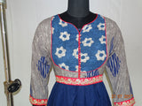 Grey\Indigo Blue Embroided  Long Kurti