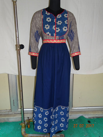 Grey\Indigo Blue Embroided Long Kurti