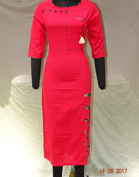 Cognac Kurti with Stripe attached at Bottom