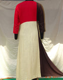 Red,Brown and Beige Long Kurti with Tassels Attched at side