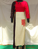 Red,Brown and Beige Long Kurti with Tassels Attched at side