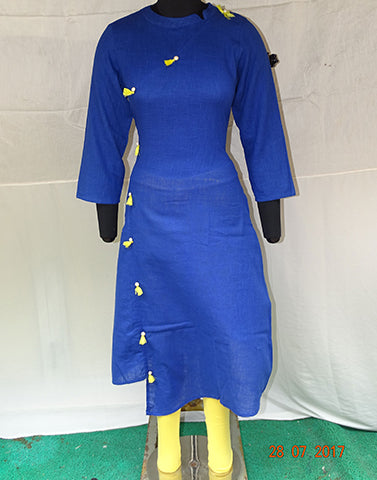 Indigo Blue Angarkha Kurti with Tassels