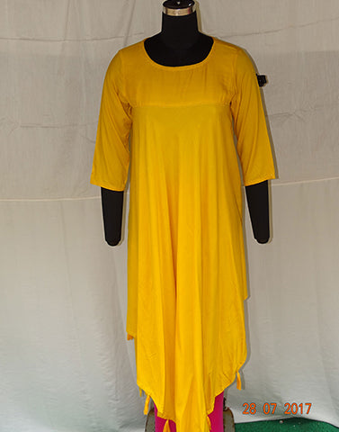 Yellow Long Kurti with Tassles Attached at Bottom