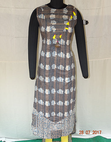Grey Prined Strips Long Kurti