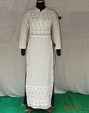 Lakhnawi OffWhite Long Kurti with Navy Blue Inner