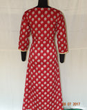 Beige & Printed Red Tassels Long Kurti
