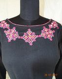 Black Cotton & Pink Embroided Long Kurti