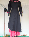 Black Cotton & Pink Embroided Long Kurti